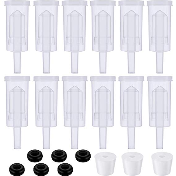 3-Piece BPA-Free Plastic Airlock Bubble Airlocks for Fermentation, Black Silicone Fermenter Lid Grommets 5/8" OD, 3/8" ID with #6 Hole Rubber Airlock Stopper Plugs for Beer Wine Sauerkraut (24 Pieces)