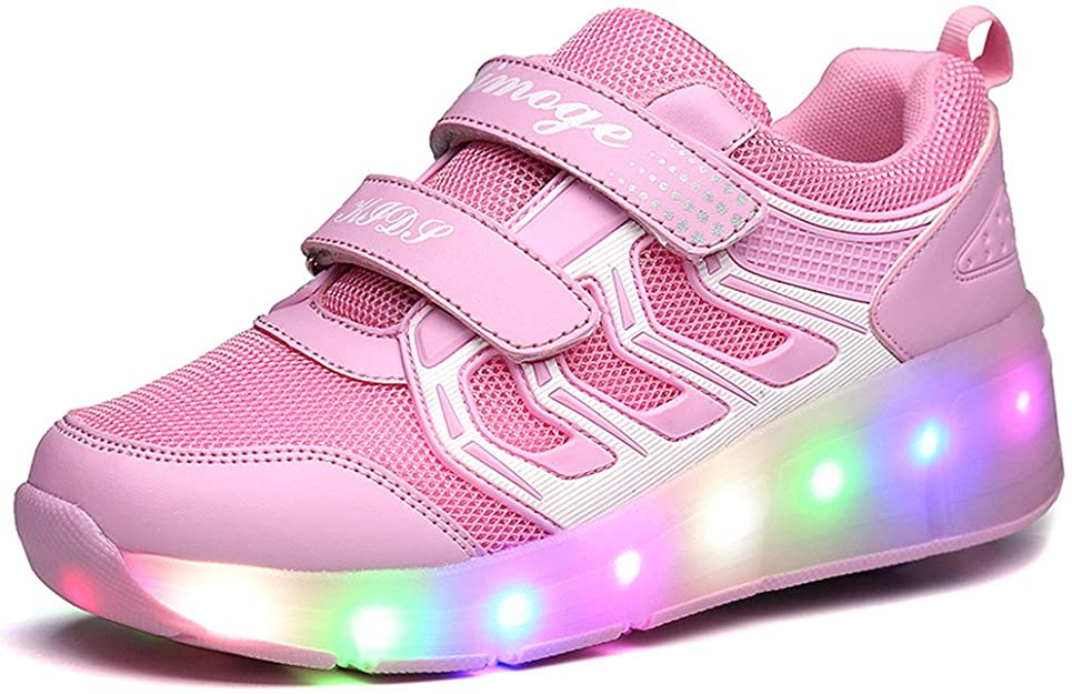 Ufatansy USB Charging Shoes Roller Shoes Girls Roller Skate Shoes Boys Kids LED Light up Wheel Shoes Roller Sneakers Shoes Wheels for Kids Best Gifts