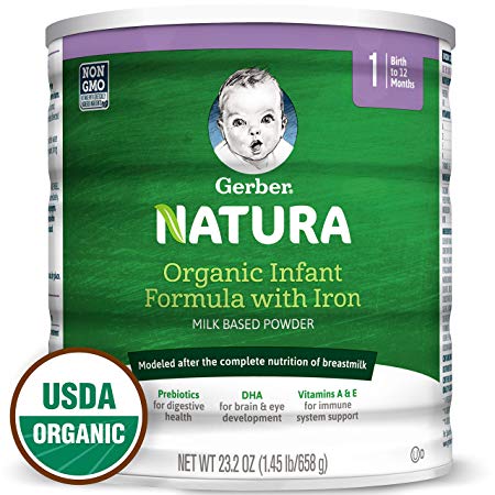 Gerber Natura Organic Infant Formula with Iron, Prebiotics, DHA, Vitamins A&E, 23.2 ounce