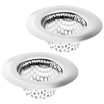2 Pack - 2.25" Top / 1" Basket, Stainless Steel Slop, Utility, Kitchen and Bathroom Sink Strainer. 1/16" Holes.