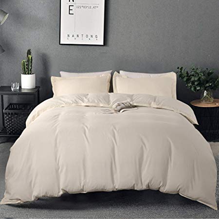 Duvet Cover Set Queen Size Premium with Zipper Closure Hotel Quality Hypoallergenic Wrinkle and Fade Resistant Ultra Soft -3 Piece-1 Microfiber Duvet Cover Matching 2 Pillow Shams (Ivory, Queen)
