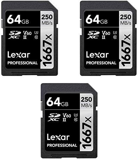 Lexar LSD64GCBNA1667 Professional SDHC/SDXC 1667x UHS-II 64GB Memory Card (3-Pack)