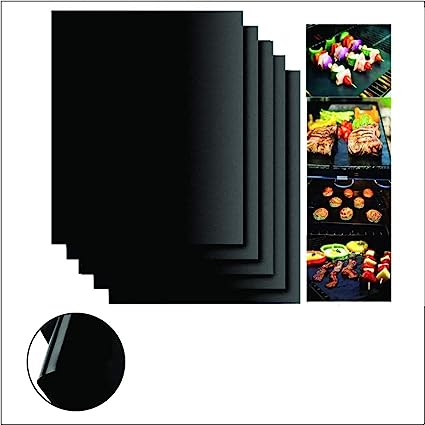 VeeDInt BBQ Grill Mat Teflon Coated, Super Tough, Non Stick Reusable, Indoor Outdoor, Works on Gas Charcoal Electric Grill Sheets, Pack of 5, 40X33 CM