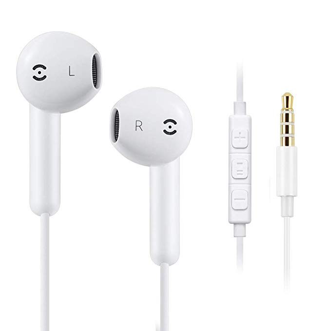Earbuds Wired Earphones Headphones with Mic and Remote Volume Control 2 Packs in White.