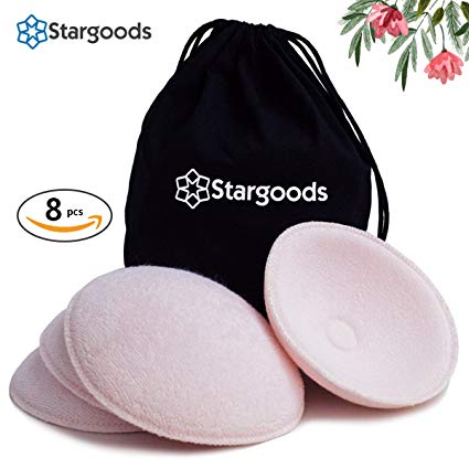 Breastfeeding Nursing Pads, Pack of 8 Reusable and Washable Stay Dry Organic Breast Pads with Travel Bag by Stargoods