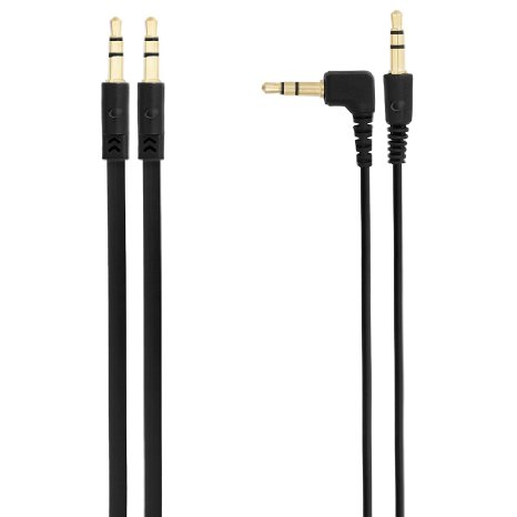 Chromo Inc. 2x Pack 3.5mm Auxiliary Cable 1 Angled and 1 Flat Audio Music Aux - Black