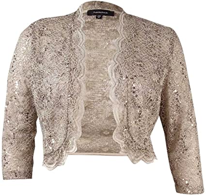 R&M Richards Women's 1 Piece Laced Shrug with Sequins Missy in Champagne