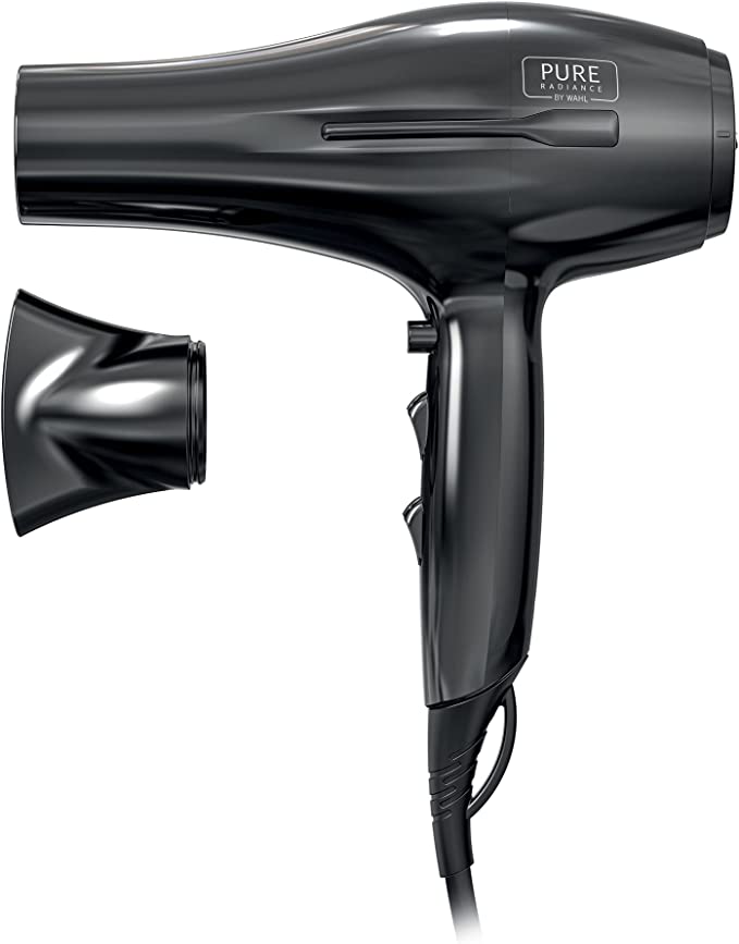 WAHL Pure Radiance by Wahl Hair Dryer, 2000W Dryer, Hair Dryers for Women, Cool Shot Button, 3 Heat and 2 Speed Settings, Ionic Function for Shinier Results, Concentrator Nozzle Black