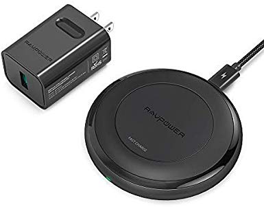 Fast Wireless Charger RAVPower 7.5W Compatible iPhone 11/Xs MAX/XR/XS/X/8/8 Plus, with HyperAir, 10W Compatible Galaxy S9, S9 , S8, S7 & Note 8 and All Qi-Enabled Devices (QC 3.0 Adapter Included)