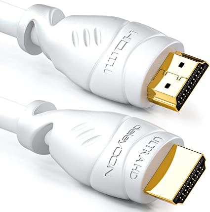 deleyCON 8m (26.25 ft.) HDMI Cable 2.0a/b - High Speed with Ethernet - UHD 2160p 4K@60Hz 4:2:0 HDCP 2.2 ARC CEC Ethernet 18Gbps 3D Full HD 1080p Dolby - White