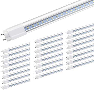 25-Pack 4FT LED Light Tube, 18W(40W Equiv.), 360 Degree Glow, Ballast Bypass, Dual-End Powered, 6000K Cool White, 2000Lumens, Shatterproof, T8 T10 T12 Fluorescent Replacement