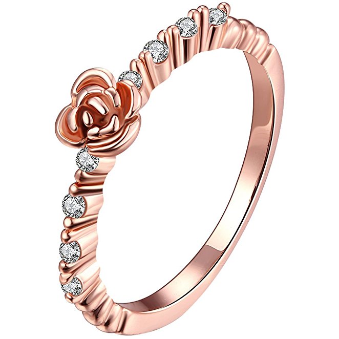 BOHG Jewelry Women's 18k Rose Gold Plated Cubic Zirconia CZ Flower Eternity Ring Engagement Wedding Band
