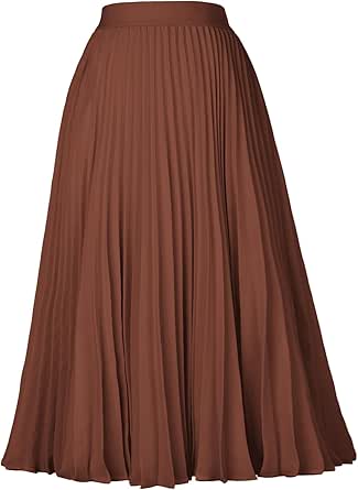 GRACE KARIN Women High Elastic Waist Pleated Chiffon Skirt Midi Swing A-line Skirts