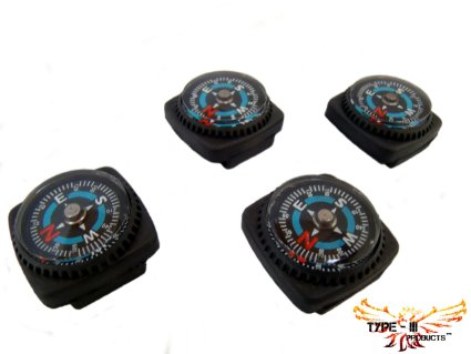 Type-III 4pc Liquid Filled Slip-on Compass Set for Watchband or Paracord Bracelets 2nd Gen