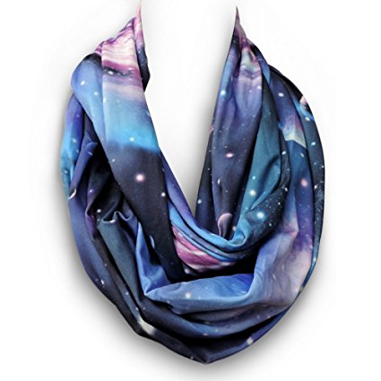 LIVEBOX Women's Premium Soft Galaxy Universe Space Star Print Infinity Scarf