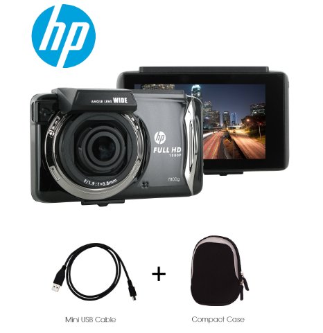 Top of the Range Mini Dash Cam with GPS Full HD 1080p Video Recording HP F800G Car Camera / Camcorder 140° Wide Angle Lens, WDR, LDWS, 2.7 Touchscreen (BUNDLE - Case/USB Cable)