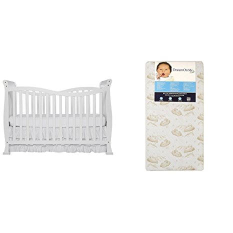 Dream On Me Violet 7 in 1 Convertible Life Style Crib with Dream On Me Spring Crib and Toddler Bed Mattress, Twilight