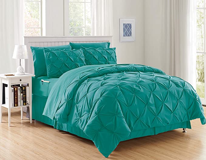 Elegant Comfort Luxury Best, Softest, Coziest 6-Piece Bed-in-a-Bag Comforter Set on Amazon Silky Soft Complete Set Includes Bed Sheet Set with Double Sided Storage Pockets, Twin/Twin XL, Turquoise