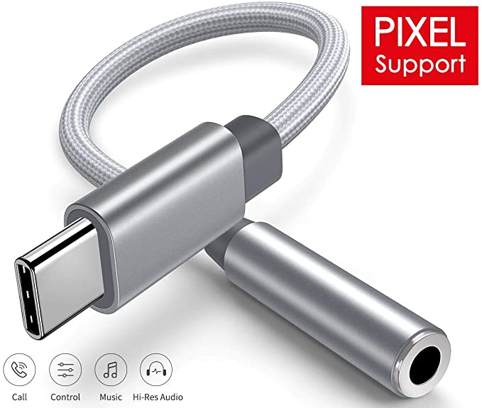 USB C Headphone Jack Adapter, Nylon Braided USB C to 3.5mm Audio Adapter, USB Type C Earphone Adapter, USB C Aux Adapter Compatible with Google Pixel 2/2XL/3/3XL, Samsung S10/S9/Note 9, iPad Pro 2018