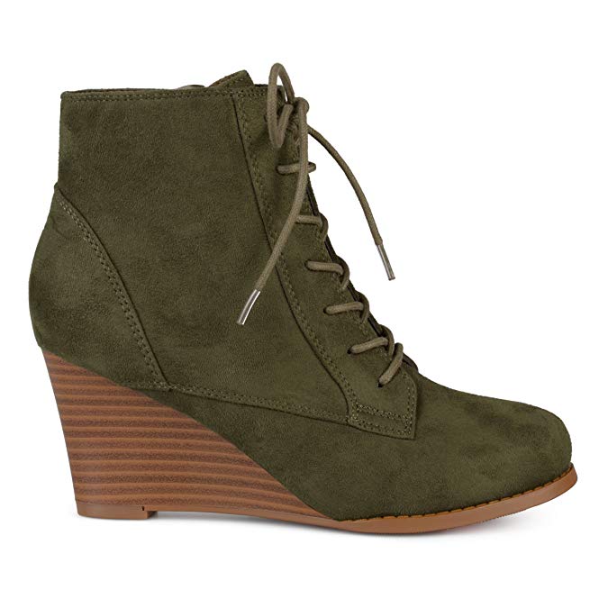 Brinley Co Womens Lace-up Faux Suede Stacked Wedge Booties