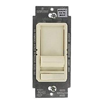 Leviton SureSlide Decora Full Range Slide Dimmer 3-way illuminated, with preset on/off switch. 600WIncandescent Dimmer, Single Pole or 3-Way, Almond