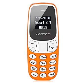 L8star BM10 Worlds Smallest Phone 2 in 1 Mini Phone Unlocked GSM with Hands Free Bluetooth Dialer Bluetooth Headphone Dual SIM Card GSM (Orange)