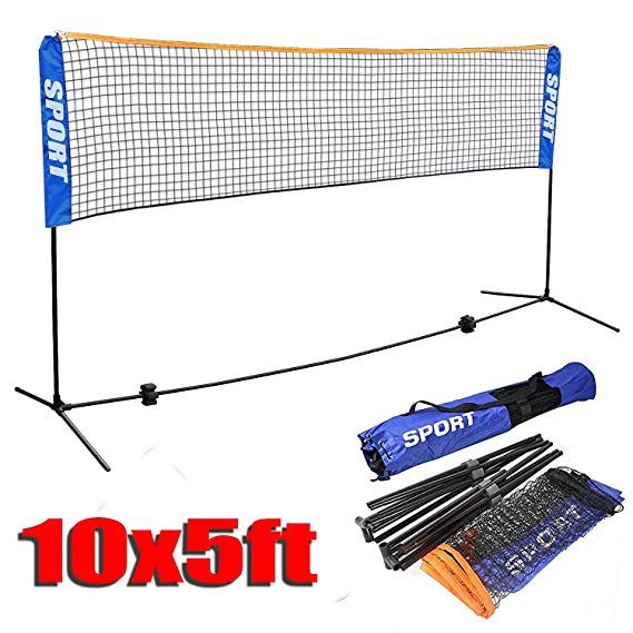 Yaheetech 10 ft Portable Badminton/Tennis/Volley Net Set Adjustable Height Poles Frame Stand Indoor/Outdoor Professional Sports Training Net, Backyard and Beach Game