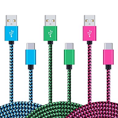 USB C Cable, Sicodo 3-Pack 6FT USB Type-C Nylon Braided Charger Cable for MacBook, Samsung S8, Google Pixel XL, LG G5 V20, Nexus 6P 5X, HTC 10, Oneplus 2, ChromeBook and More USB C Devices