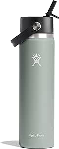 HYDRO FLASK Wide Mouth vacuum insulated stainless steel water bottle with leakproof closeable straw lid for cold water drinks, sports, travel, car and school