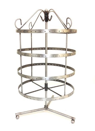 4 Tiers Rotating 92 pairs Earring Holder ~Necklace Organizer Stand ~ Jewelry Stand Display Rack Towers (Antique Silver)