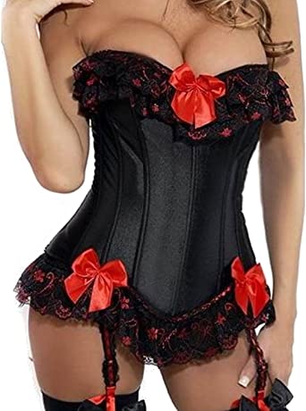 MISS MOLY Women's Jacquard Overbust Corset Top with Suspenders