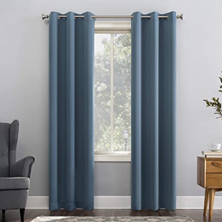 Sun Zero Easton Energy Saving Blackout Grommet Curtain Panel, 40" x 95", Denim Blue