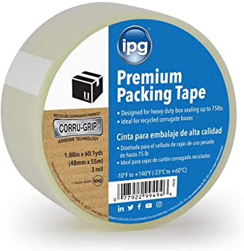 IPG PSC50 Premium Packing Tape, 1.88" x 60 yd, Clear (Single Roll)