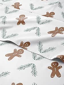 Cal King Christmas Gingerbread Sheet Set - Holiday Xmas Pattern Linen Set - Deep Pockets - Snug Fit - 4 Piece - Wrinkle Free - Comfy & Cooling Bedding - Easy To Care For - Kid Friendly - by CGK Linens