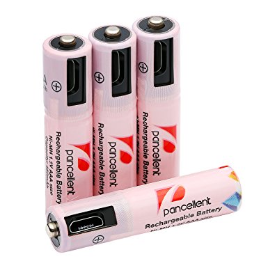 AAA Batteries Rechargeable Pancellent Pre-charged 1.2V 450mAh Ni-MH Capacity Battery with USB Cable Charger 4 Pack Packing