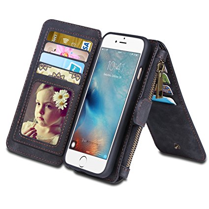 iPhone 6s Case, Vofolen Detachable iPhone 6s Wallet Case Multiple Card Holder Slots iPhone 6 Case Protective Slim Shell Folio PU Leather Holster Magnetic Flip Cover Case for iPhone 6S 6 4.7" - Black