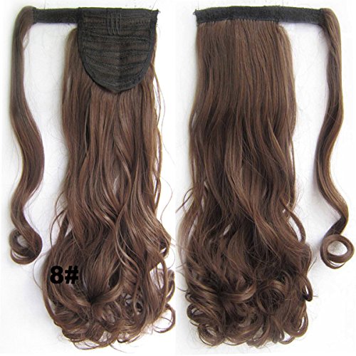 Beauty Wig World 22inch 55cm 90g Long Body Wave Clip In Pony Tail Hair Extension Wrap Around Ponytail Hair Piece - #8 medium brown