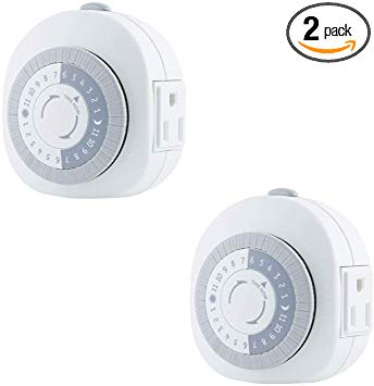 GE 24-Hour Heavy Duty Indoor Plug-In Mechanical Timer 2pk, 1 Grounded Outlet, 30 Minute Intervals, Daily On/Off Cycle, for Lamps, Portable Fans, Seasonal Lighting, Appliances, UL Listed, 46139