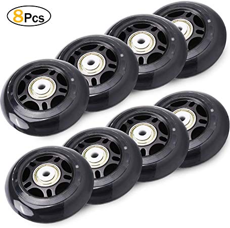 TOBWOLF 70mm 82A, 76mm 84A Roller Blade Wheels 8 Pack Replacement Inline Skate Wheels with Bearings ABEC 7 - Black
