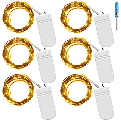 SENHAI Fairy String Lights with Screwdriver, Set of 6 LED Lights Copper Wire, 20 LED Bulbs for Bedroom House Party Wedding Concert Festival Halloween Christmas Tree Decoration - Yellow