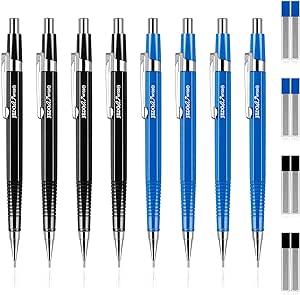 8 Pieces Back to School Mechanical Pencil 0.7 mm Metal Retractable Automatic Drafting Pencils Refills for Writing Drawing Signature Home School Office Supplies First Day of School Gift, Blue, Black