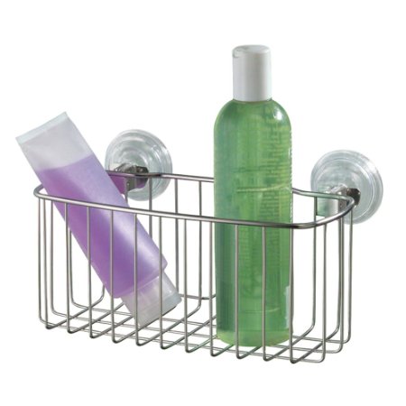 InterDesign Reo Power Lock Suction Bathroom Shower Caddy Basket for Shampoo Conditioner Soap - Stainless Steel