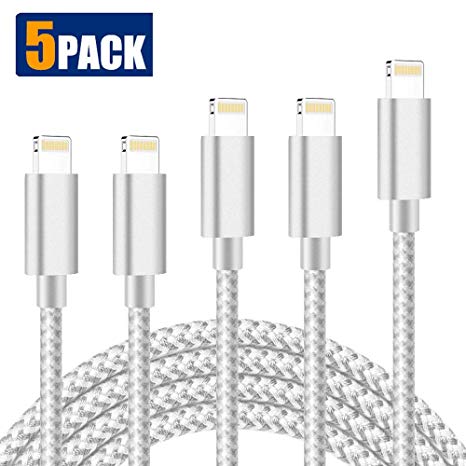 JR TECHNIK Lightning Cable, MFi Certified iPhone 5 Pack [3/3/6/6/10FT] Extra Long Nylon Braided USB Charging & Syncing Cord Compatible with iPhone XS MAX XR X 8 8 Plus 7 7 Plus 6 6s Plus iPad and More