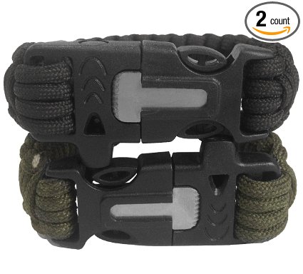 Attmu Outdoor Survival Paracord Bracelet with Fire Starter Scraper Whistle Kits Set of 2