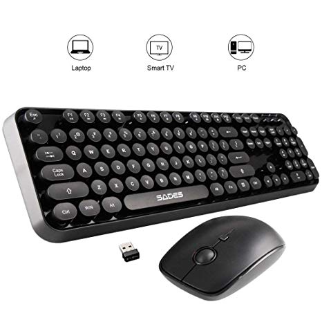 SADES V2020 Wireless Keyboard and Mouse Combo,Retro Keyboard with 2.4GHz Dropout-Free Connection, Long Battery Life for Office/Gaming (Black)