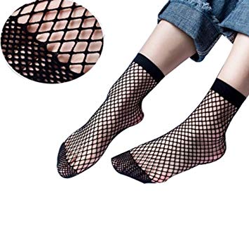 IDS 4 Pair Ffishnet Ankle Socks Mesh Sheer Ankle High Socks (Black)