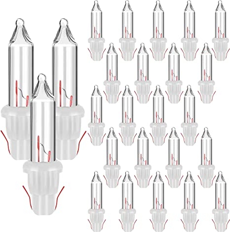 Mudder Christmas Clear Replacement Mini Light Bulbs Incandescent Light Bulbs 2.5 V Mini Glass Lights with White Base, 0.17 Ampere, 0.425 Watt (100)