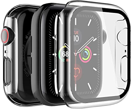 LK [2 Pack] Case for Apple Watch 40mm Series 5/4 Built-in Tempered Glass Screen Protector, Hard PC Protector Cover for iWatch 40mm (Clear)