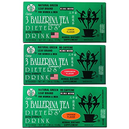 3 Ballerina Diet Tea Extra Strength for Men and Women 3 Boxes Flavored Combo (Orange, Lemon and Cinnamon Flavors)