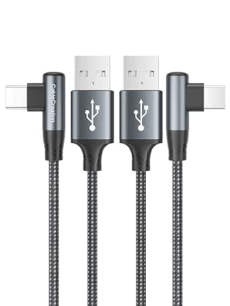 CableCreation Short Right Angle USB C Cable [2-Pack,1.6FT], USB to USB C Cable 90 Degree Nylon Braided 3A USB C Charging Cable for Car Carplay, iPhone 15, Galaxy S24, MacBook,iPad Pro 2020, Switch